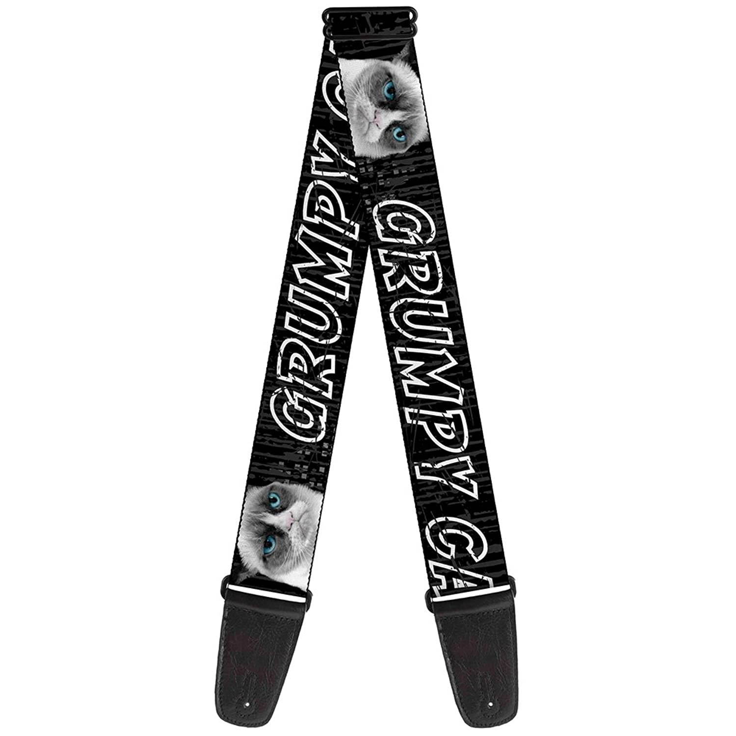 Guitar Strap Grumpy Cat Face Close Up Black Gray Cat Scratch 2 Inches Wide