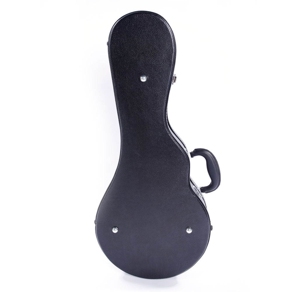F-Style Microgroove Pattern Leather Wood Mandolin Case Black