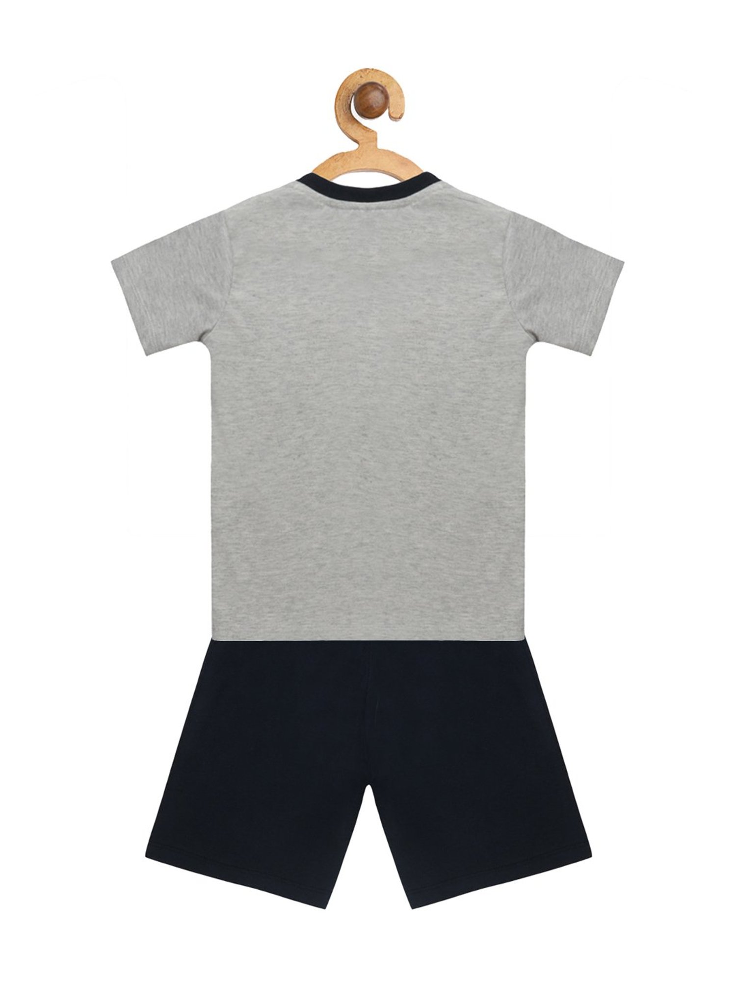 Lazy Shark Kids Grey & Navy Printed  T-Shirt with  Shorts