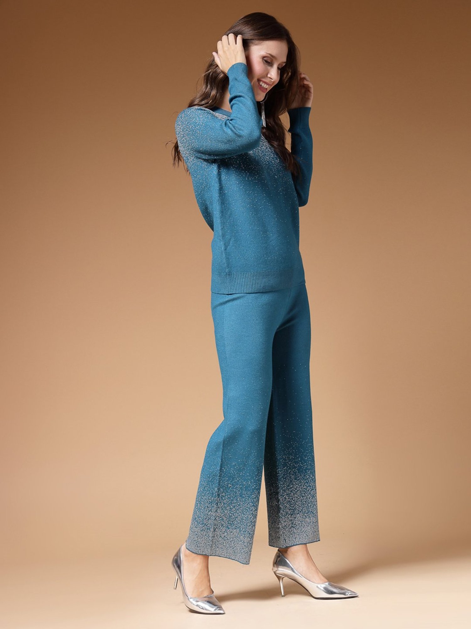 Mafadeny Teal Embellished Co-Ord Set