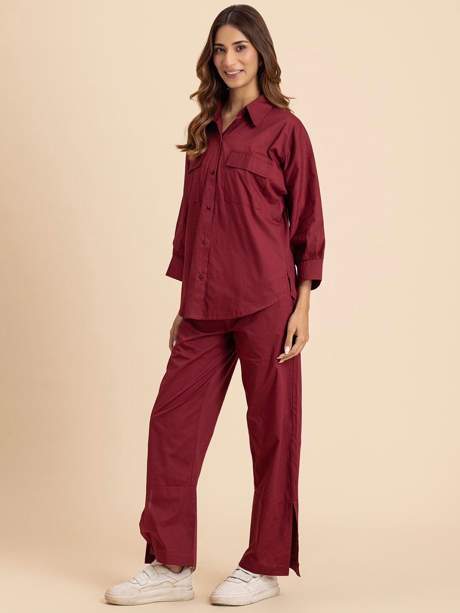 Moomaya Maroon Maxi Co-Ord Set