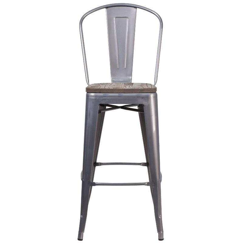 Emma and Oliver 30"H Clear Coated Barstool with Back and Wood Seat