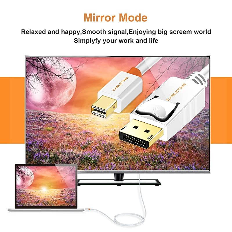 Mini DisplayPort to DisplayPort Cable  Mini DP to DP Cord Support Video and AudioThunderbolt Compatible for Surface Pro 5 Pro 4 Pro 3 MacBook Airetc 6 Feet18m White