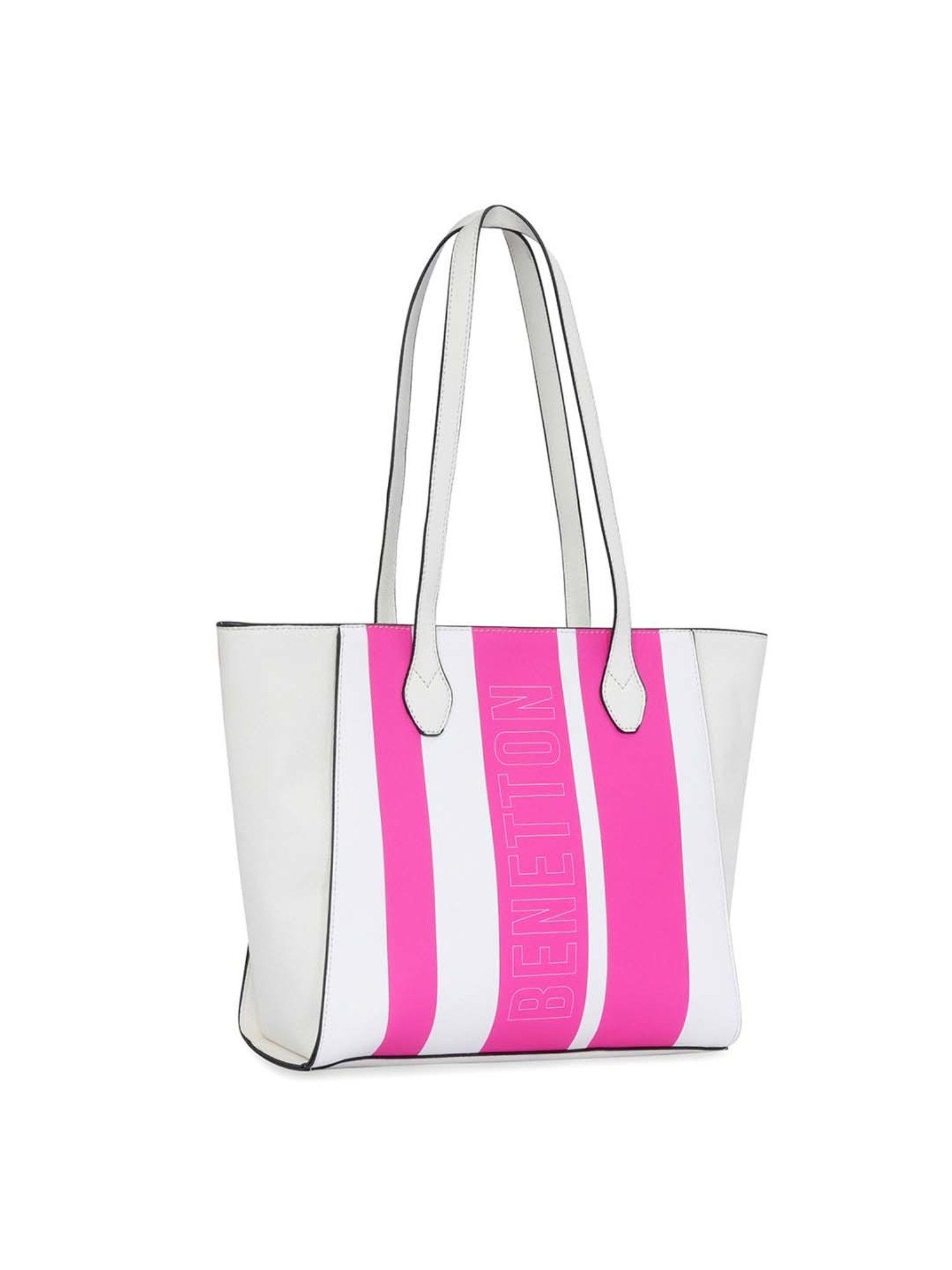 United Colors of Benetton Alize White Striped Tote Handbag