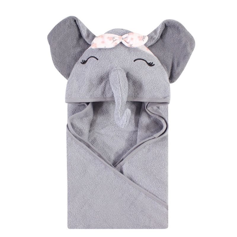 Hudson Baby Infant Girl Cotton Animal Face Hooded Towel, Flower Elephant, One Size