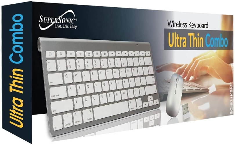 SuperSonic SC-531KBM 2.4GHz  Slim Wireless Keyboard with Wireless Mouse Silver