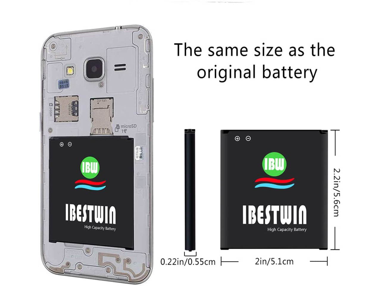 Galaxy Core Prime Battery IBESTWIN 2000mAh Li-ion Replacement Battery for Samsung Galaxy Core Prime SM-G360P, G360V Prevail, G3606, G3608, G3609 EB-BG360CBU, EB-BG360CBZ-3 Years Warranty