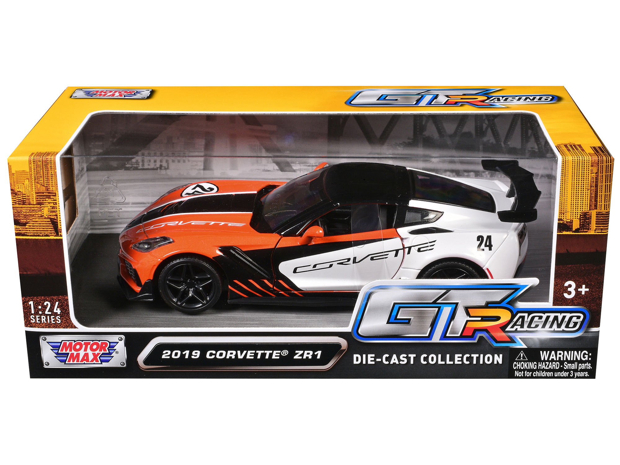 2019 Chevrolet Corvette ZR1 #24 Orange and White with Black Graphics "GT Racing" Series 1/24 Diecast Model Car by Motormax