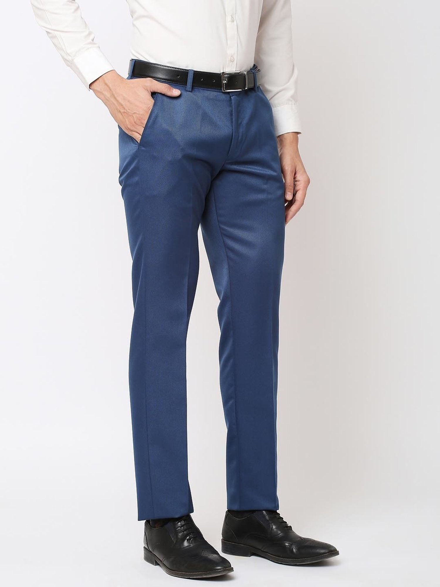 SOLEMIO Blue Slim Fit Flat Front Trousers