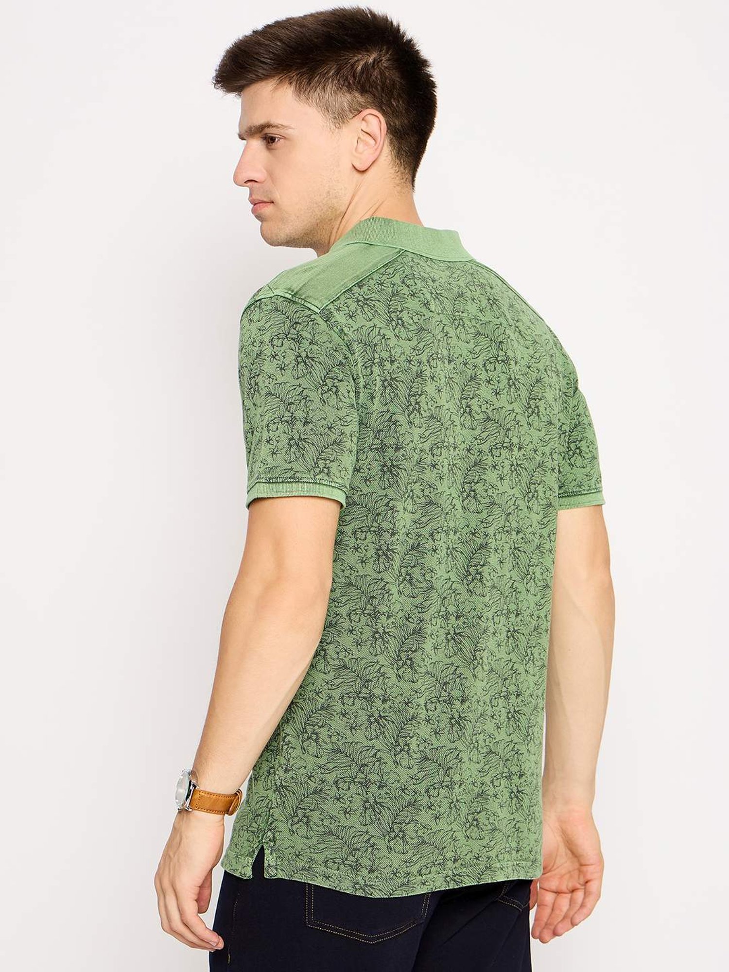 Club York Green Regular Fit Printed Polo T-Shirt