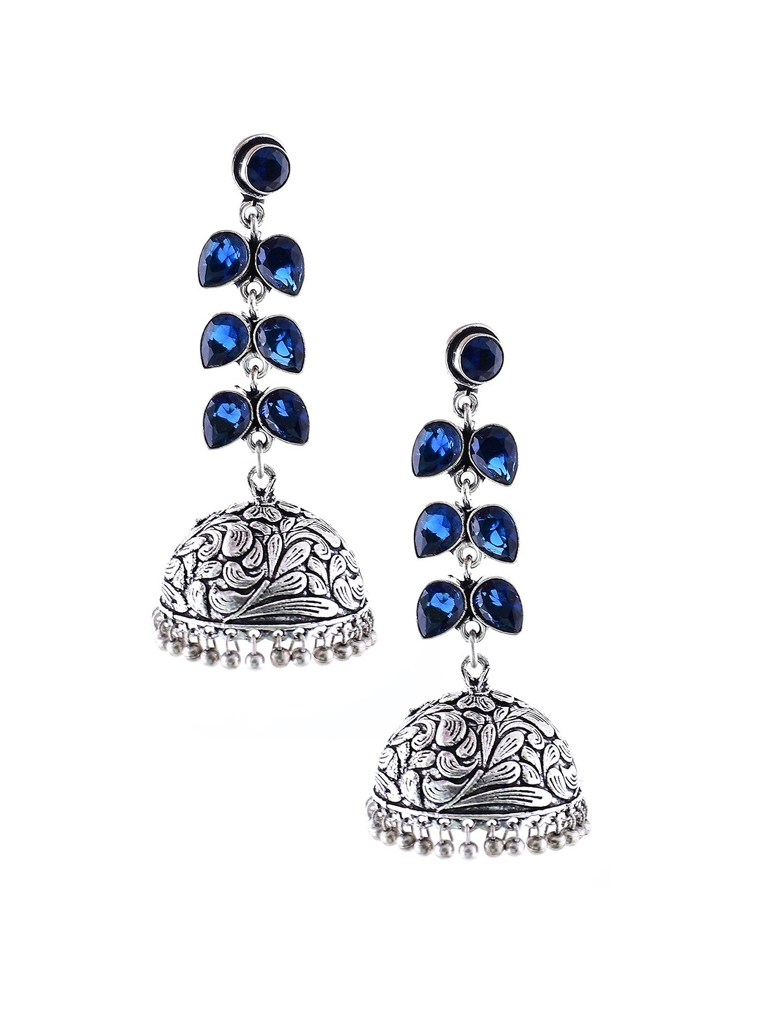 Imli Street Blue SilverBlack Tone Handcrafted Jhumki Earrings