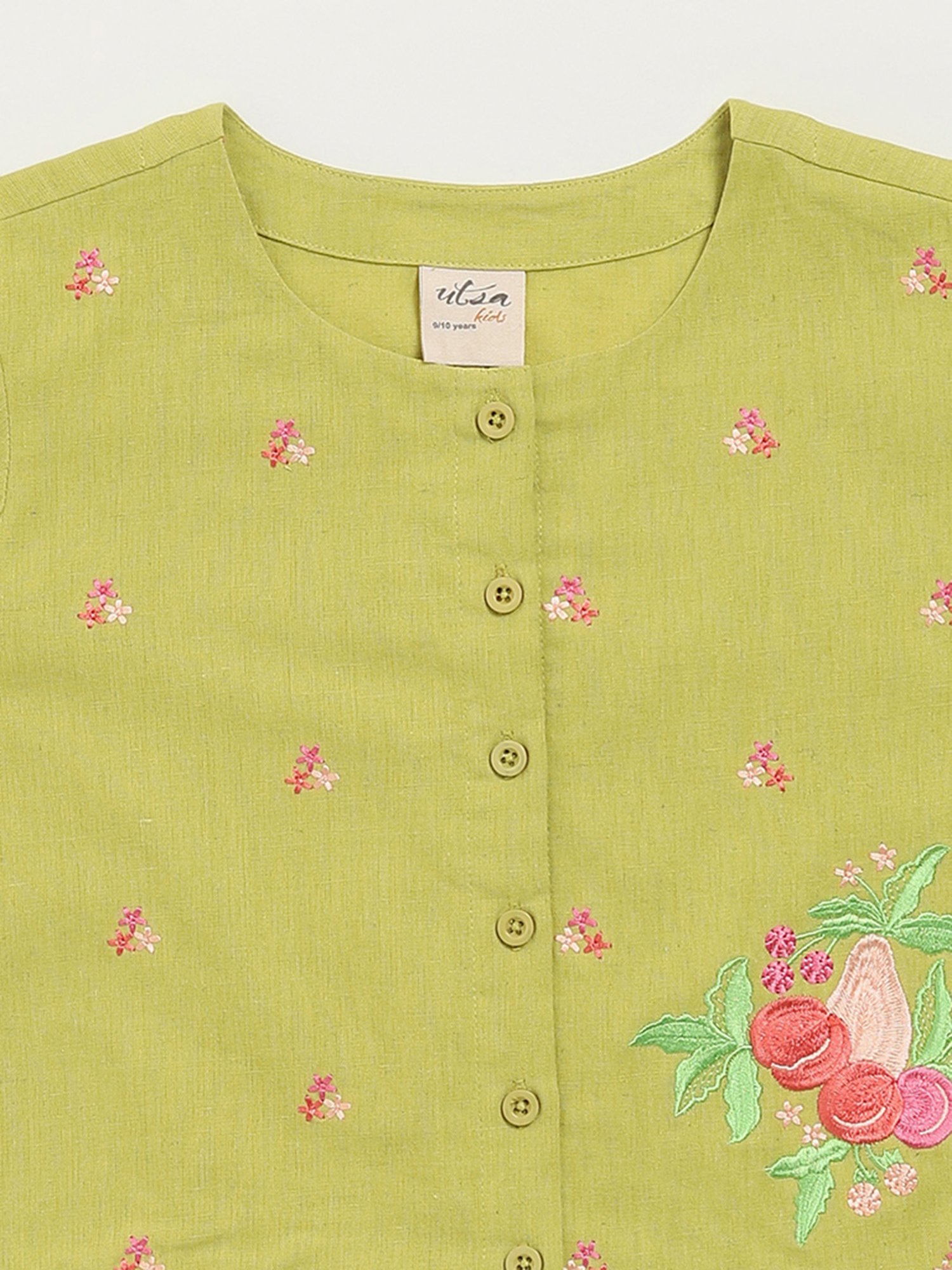 Utsa Kids by Westside Green Button-Up Floral Cotton Blend Top