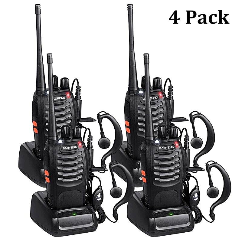 Walkie Talkies Long Range FRS Two Way Radios with Earpiece 4 Pack UHF Handheld Reachargeble BF-888s Walkie Talkie for Survival Biking Hiking Li-ion Battery and Charger Included