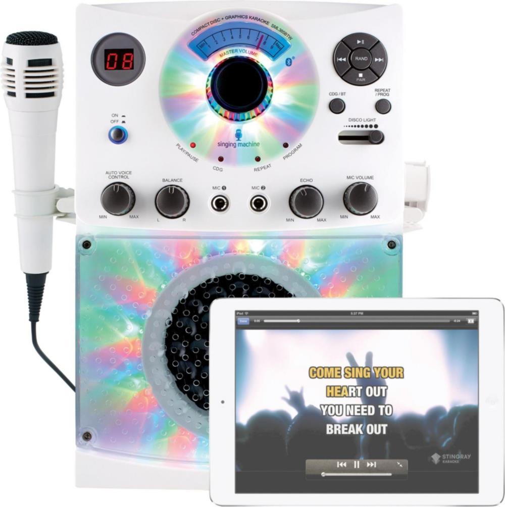 The Singing Machine(R) Sml385btw Bluetooth(R) Karaoke System With Led Disco Lights & Microphone (White)  15.80In. X 11.1