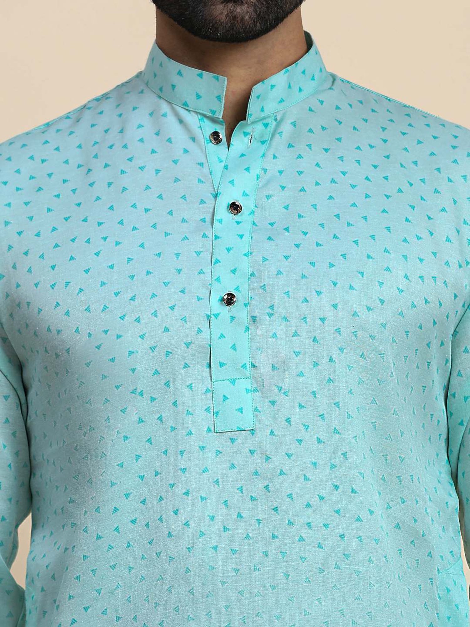 Pro-Ethic Style Developer Blue & White Cotton Regular Fit Printed Kurta Bottom Set