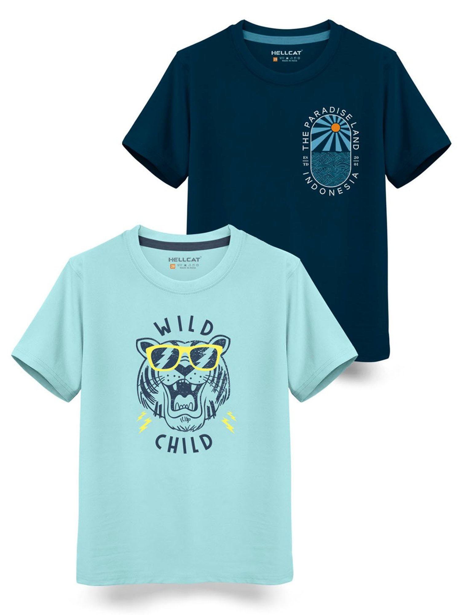 HELLCAT Kids Blue Printed T-Shirt (Pack Of 2)