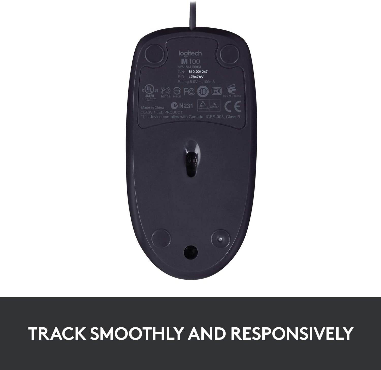 Logitech B100 Corded Mouse &ndash Wired USB Mouse for Computers and laptops for Right or Left Hand Use Black