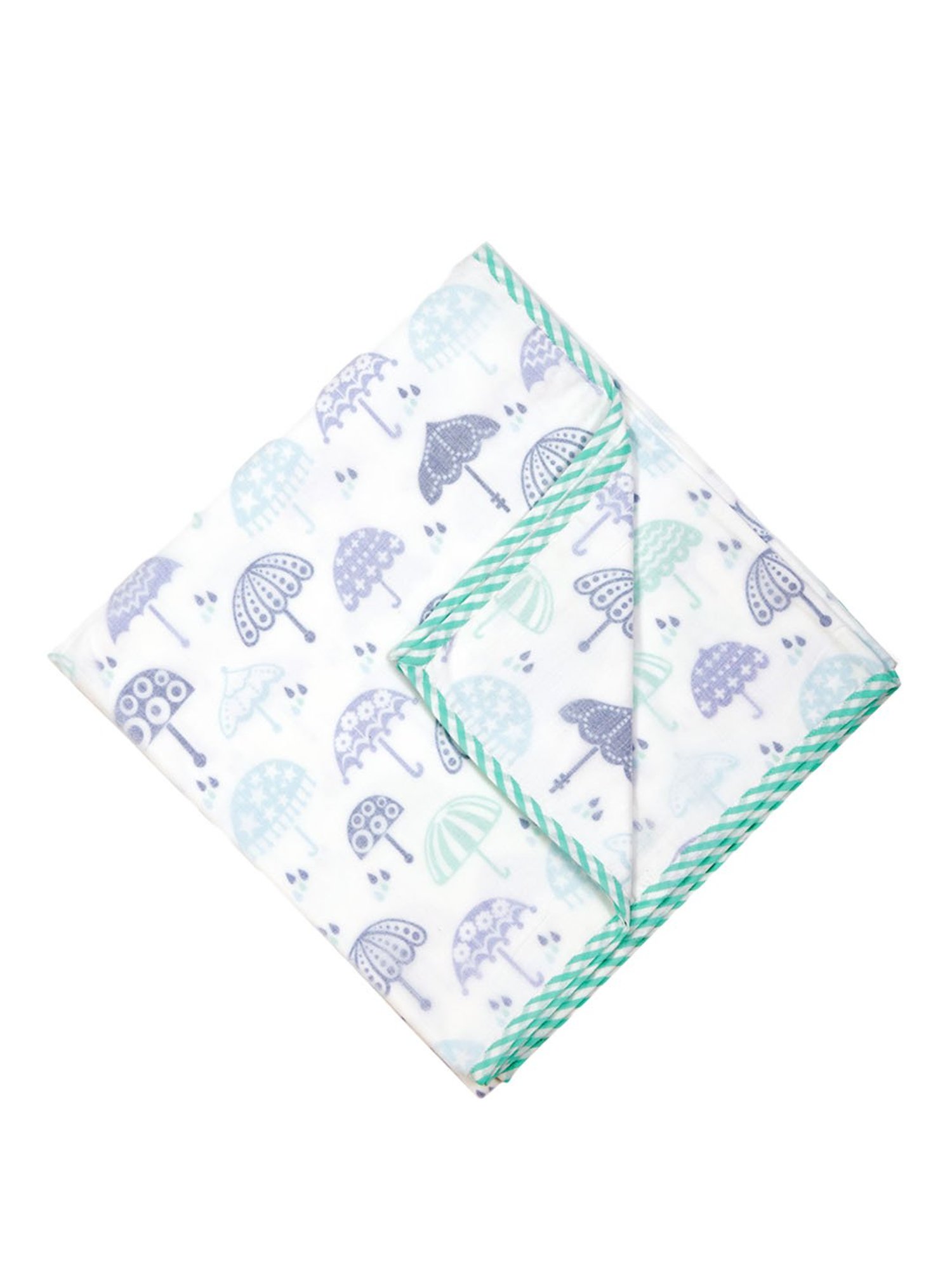 Nigh Nigh Umbrella White & Blue Cotton 70 TC Infants Dohar - Set of 1