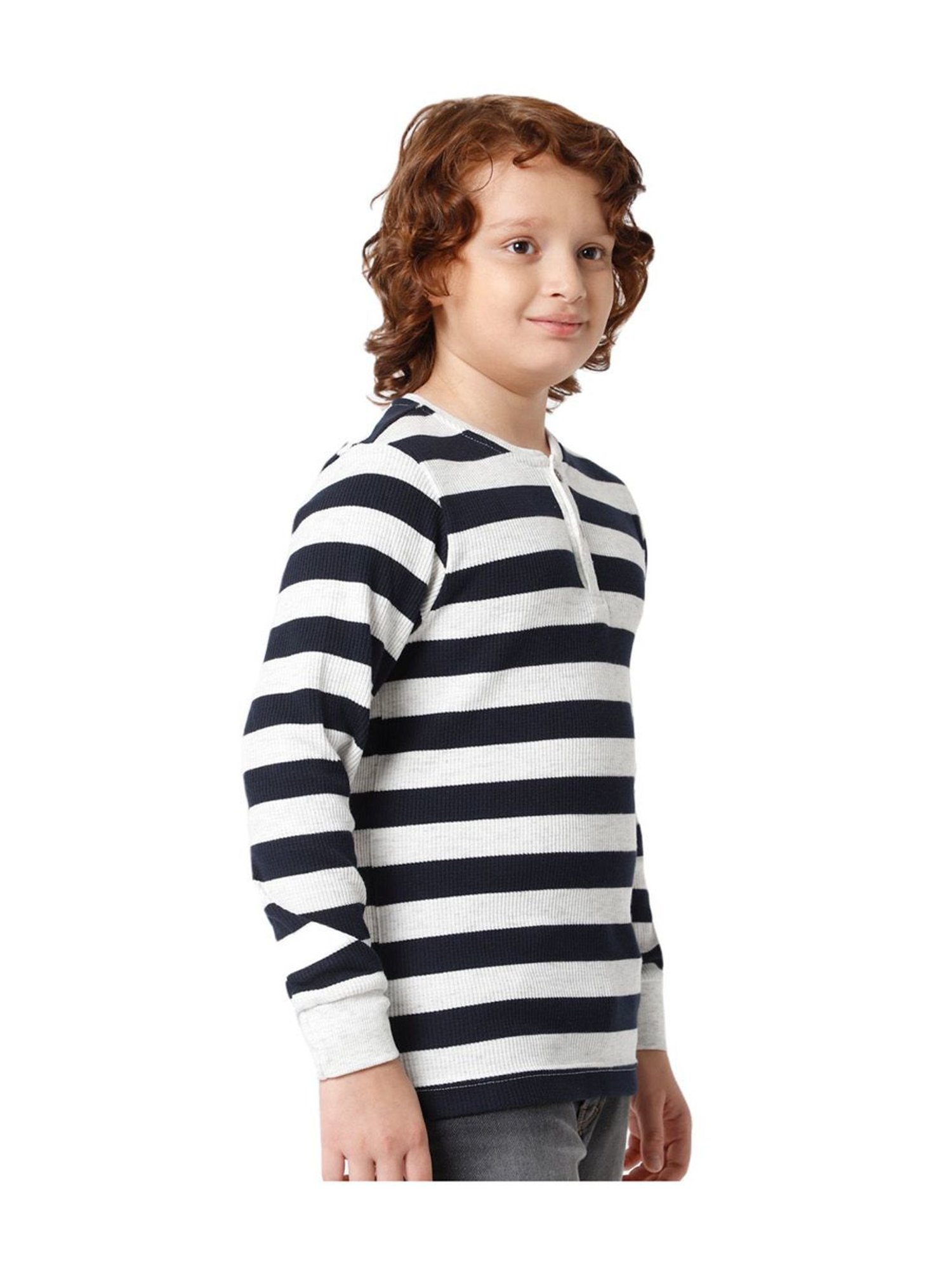 Proteens Kids Navy & White Striped Full Sleeves T-Shirt