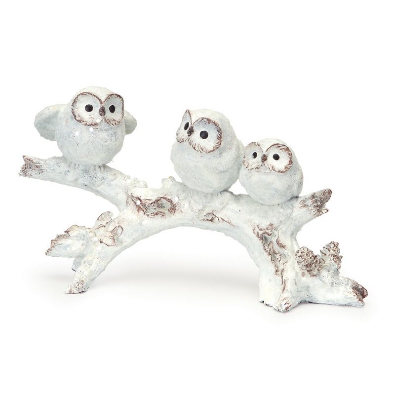 Diva At Home 12" White Winter Owl Perched on Branch Flocked Tabletop Figure