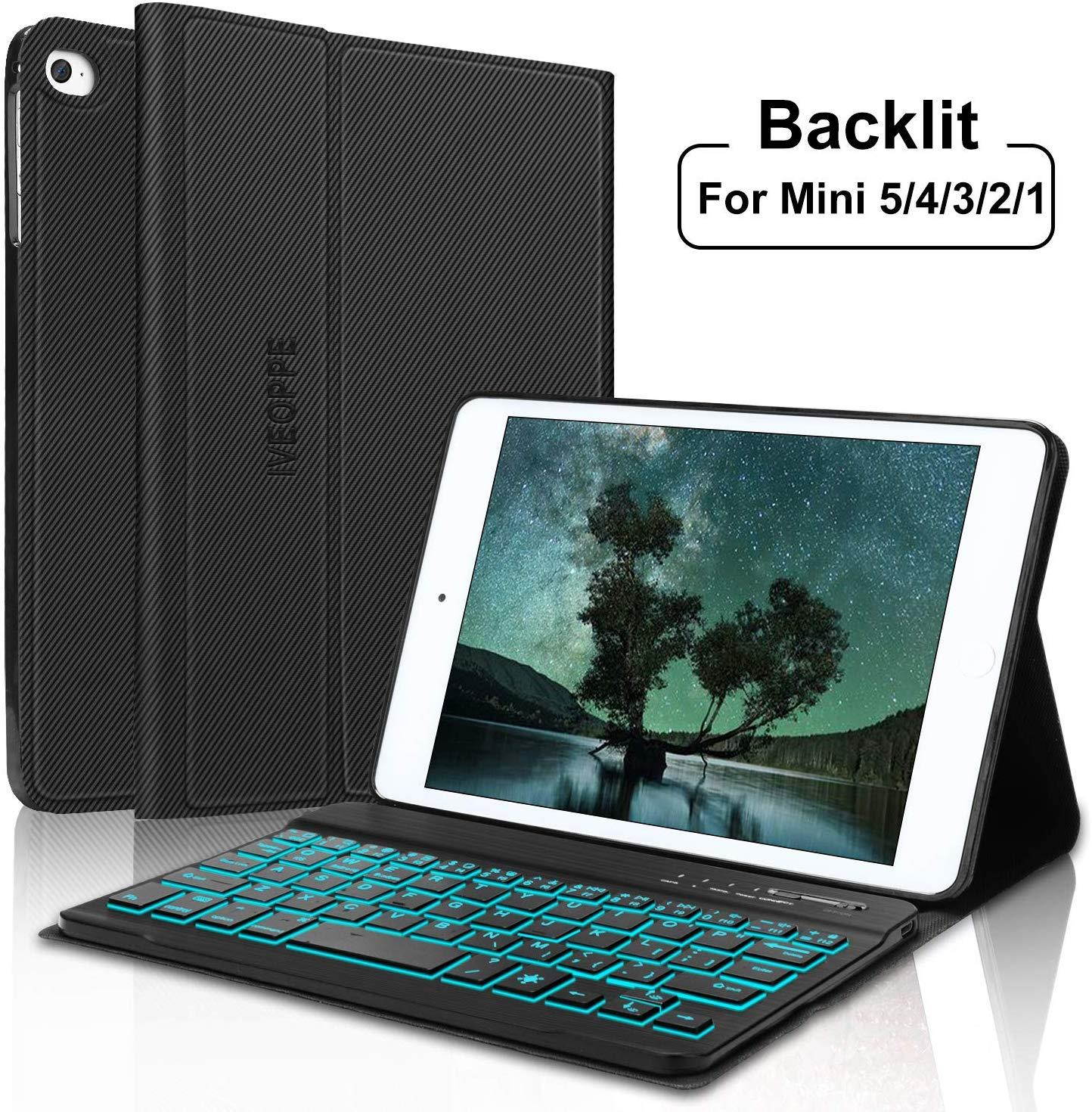 iPad Keyboard Case for iPad Mini 5 (5th Gen 2019)/iPad Mini 4/3/2/1,IVEOPPE iPad Keyboard Case 7 Colors Backlight Bluetooth Keyboard for iPad Magnetic Cover Auto Sleep/Wake Smart Function