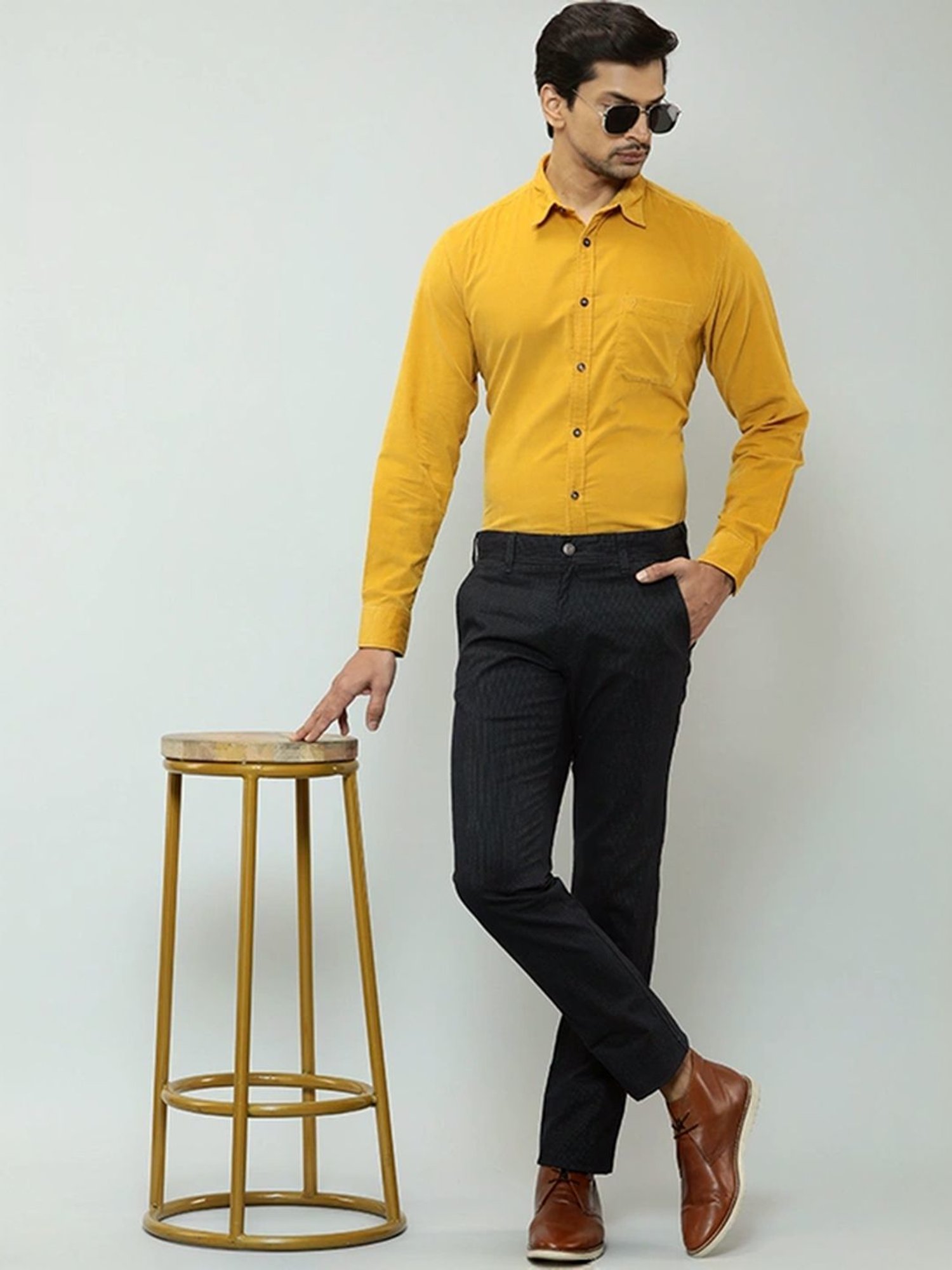 Indian Terrain Gasoline Slim Fit Texture Trousers