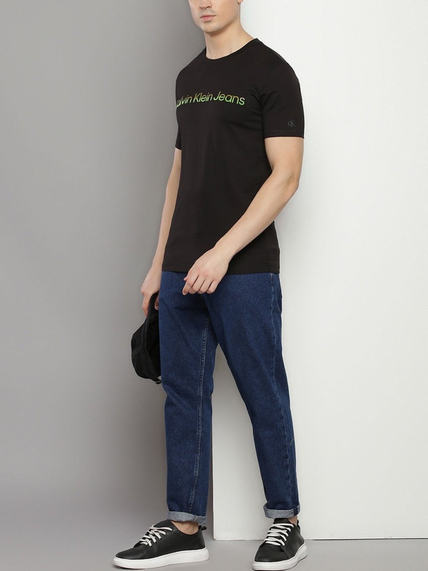 Calvin Klein Jeans Black Cotton Slim Fit Logo Printed T-Shirt
