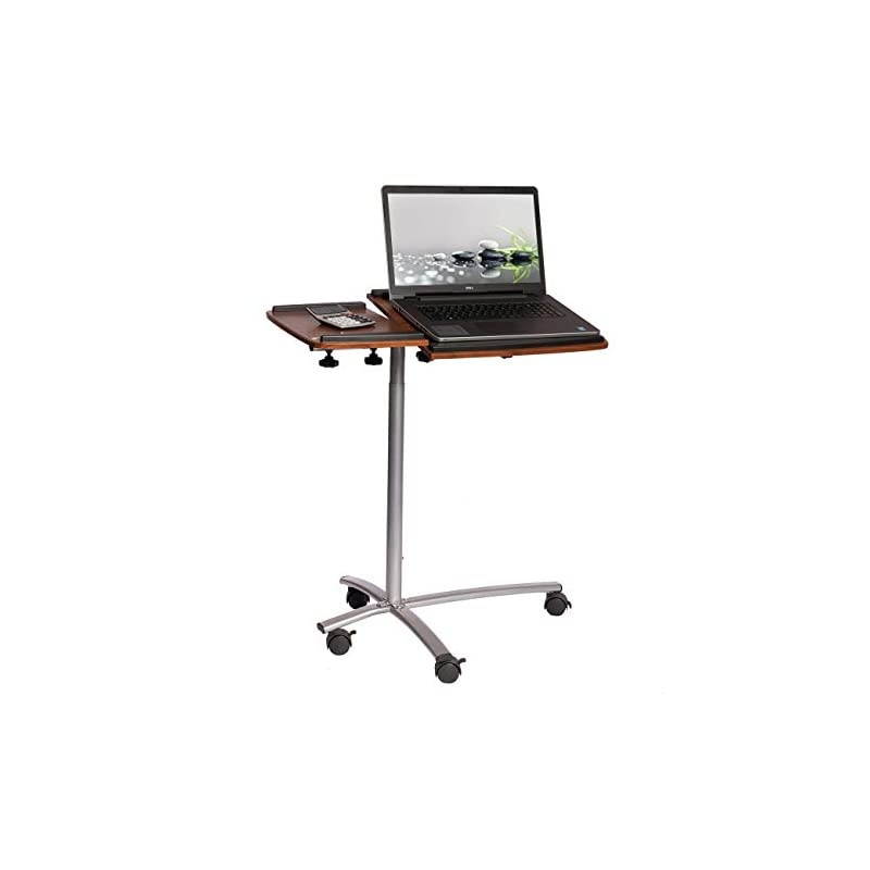 Sit-to-Stand Rolling Adjustable Laptop Cart, 32"W x 18"D x 47" H, Mahogany