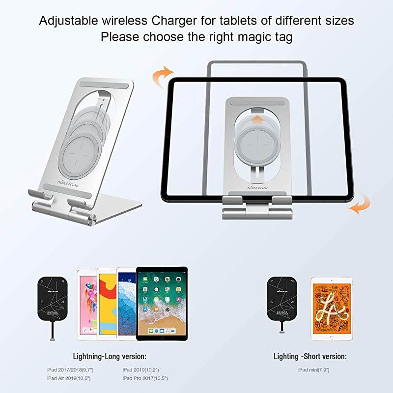 Design for ipad Mini Stand with Wireless Charging Receiver2 in 1 Tablet Wireless Charger Stand Holder Dock Adjustable and Magic Tag Set for ipad Mini 12345th Generation 79 inch