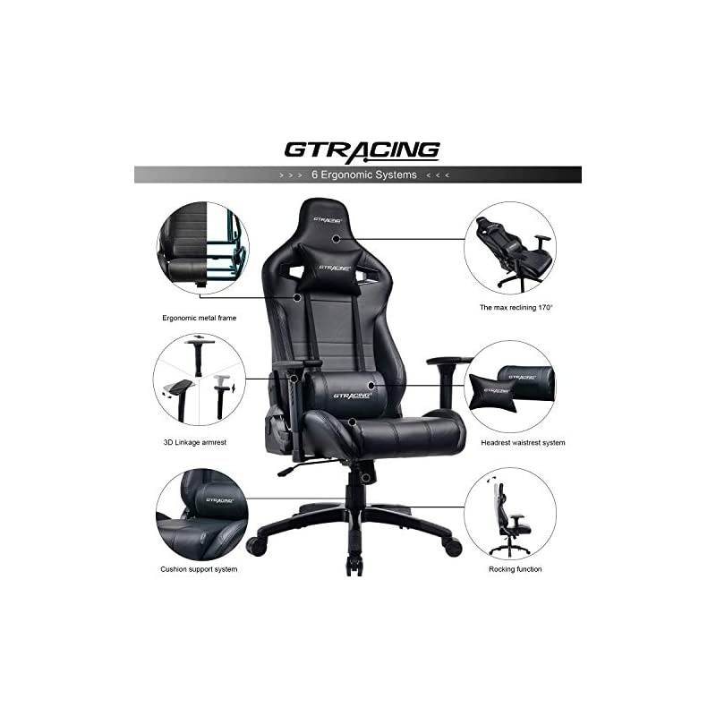 Gaming Chair Racing Style Recliner Seat Height Adjustment Computer Office Chair with Pillows GTF83 (Black)