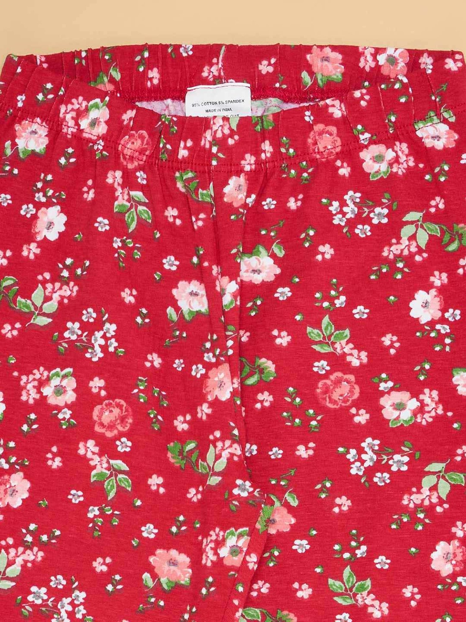 YU by Pantaloons Girls Red & Lilac Cotton Floral Print Leggings (Pack of 2)