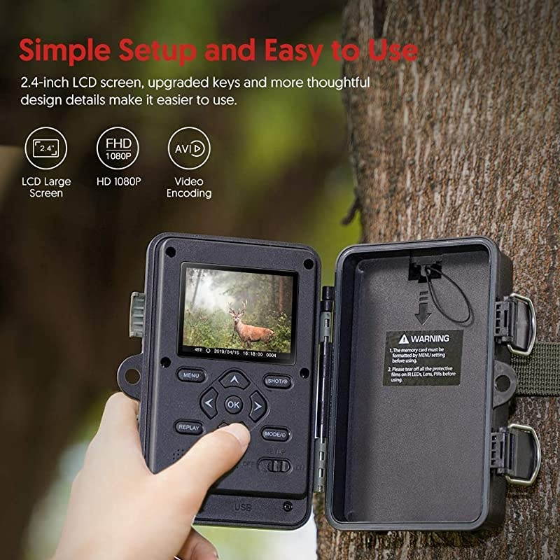 Trail Game Camera 20MP with Night Vision Motion Activated Waterproof and 130&deg; Detection Hunting Camera Trap 1080P IP66 for Outdoor Wildlife Monitoring