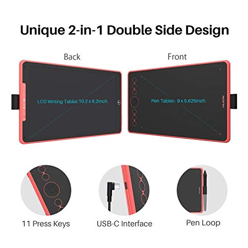 Huion Inspiroy Ink H320M Graphics Drawing Tablet 10 x 6 Inch Dual-Purpose LCD Writing Tablet, 11 Press Keys and Tilt Function, 8192 Battery-Free Pen, Android Supported, Sleeve Bag Included