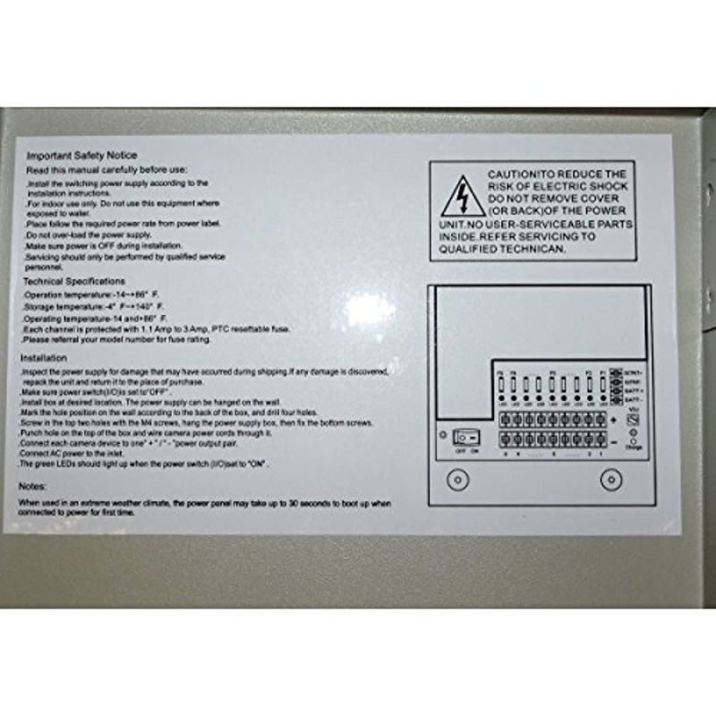 Evertech 4 Channel Port 12 Volt DC Output CCTV Power Supply Distributed Box for Security Camera with 4 Pcs. DC Male Pigtail
