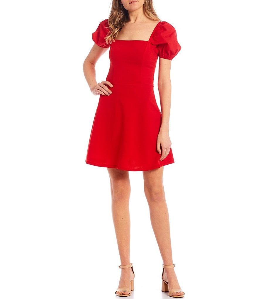 Allison & Kelly Puff Short-Sleeve Square-Neck Skater Dress