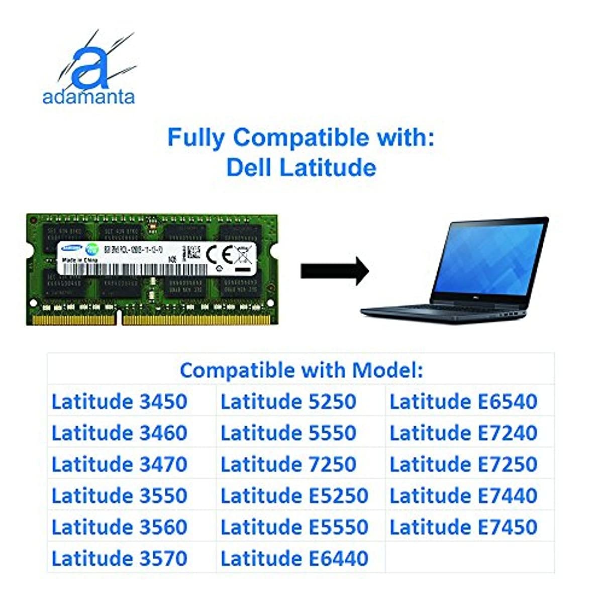 Adamanta 8GB (1x8GB) Laptop Memory Upgrade Compatible with Dell Alienware, Inspiron, Latitude, Optiplex, Precision, Vostro DDR3L 1600Mhz PC3L-12800 SODIMM 2Rx8 CL11 1.35v DRAM RAM Adamanta