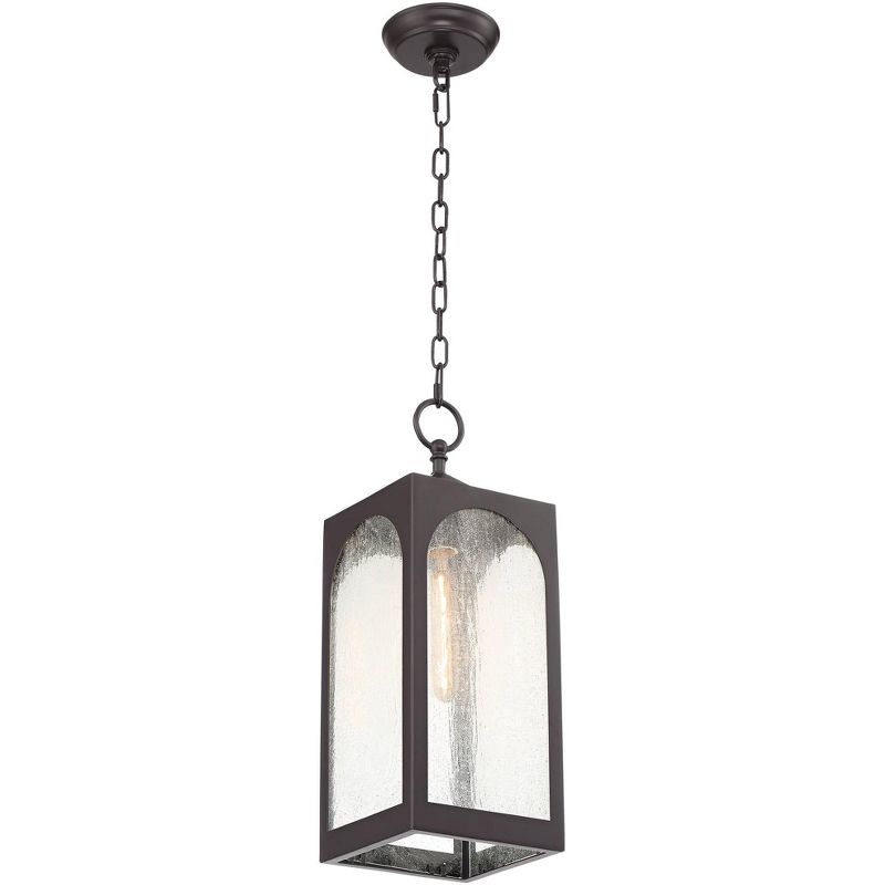 Possini Euro Design Modern Outdoor Ceiling Light Hanging Bronze 19" Seedy Glass Lantern for Exterior House Porch Patio Deck