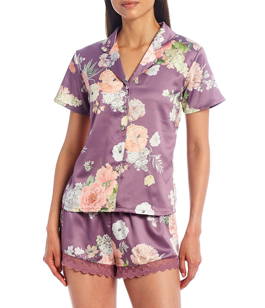 Flora Nikrooz Arisa Floral Print Charmeuse Top & Shorts Coordinating Pajama Set