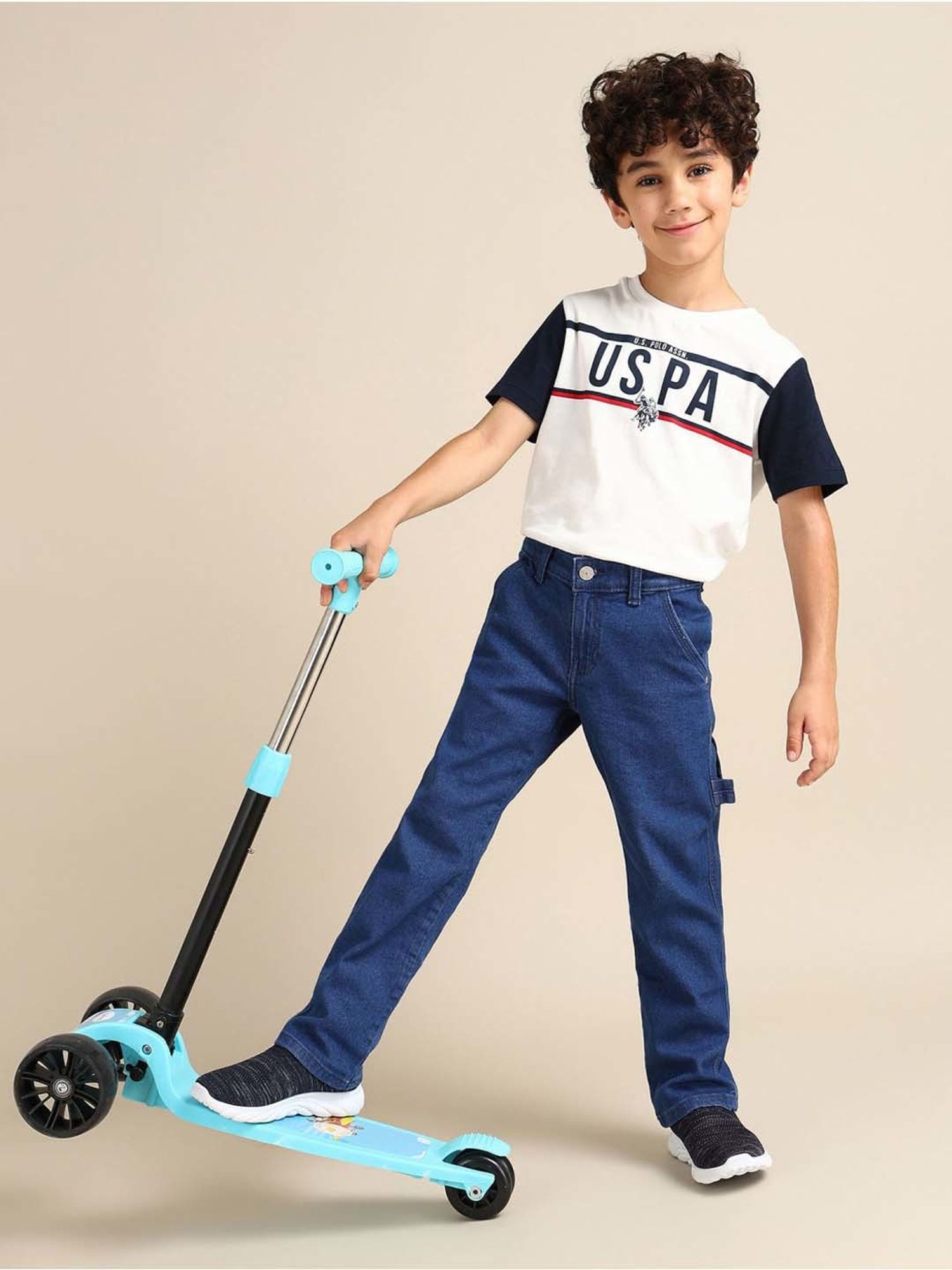 U.S. Polo Assn. Boys Blue Cotton Solid Jeans