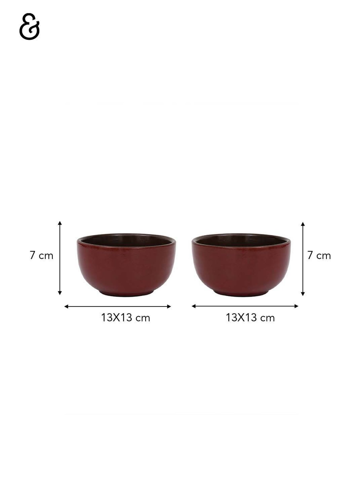 Ellementry Red Ceramic 13 cm Soup Bowl (0.4 L) - Set of 2