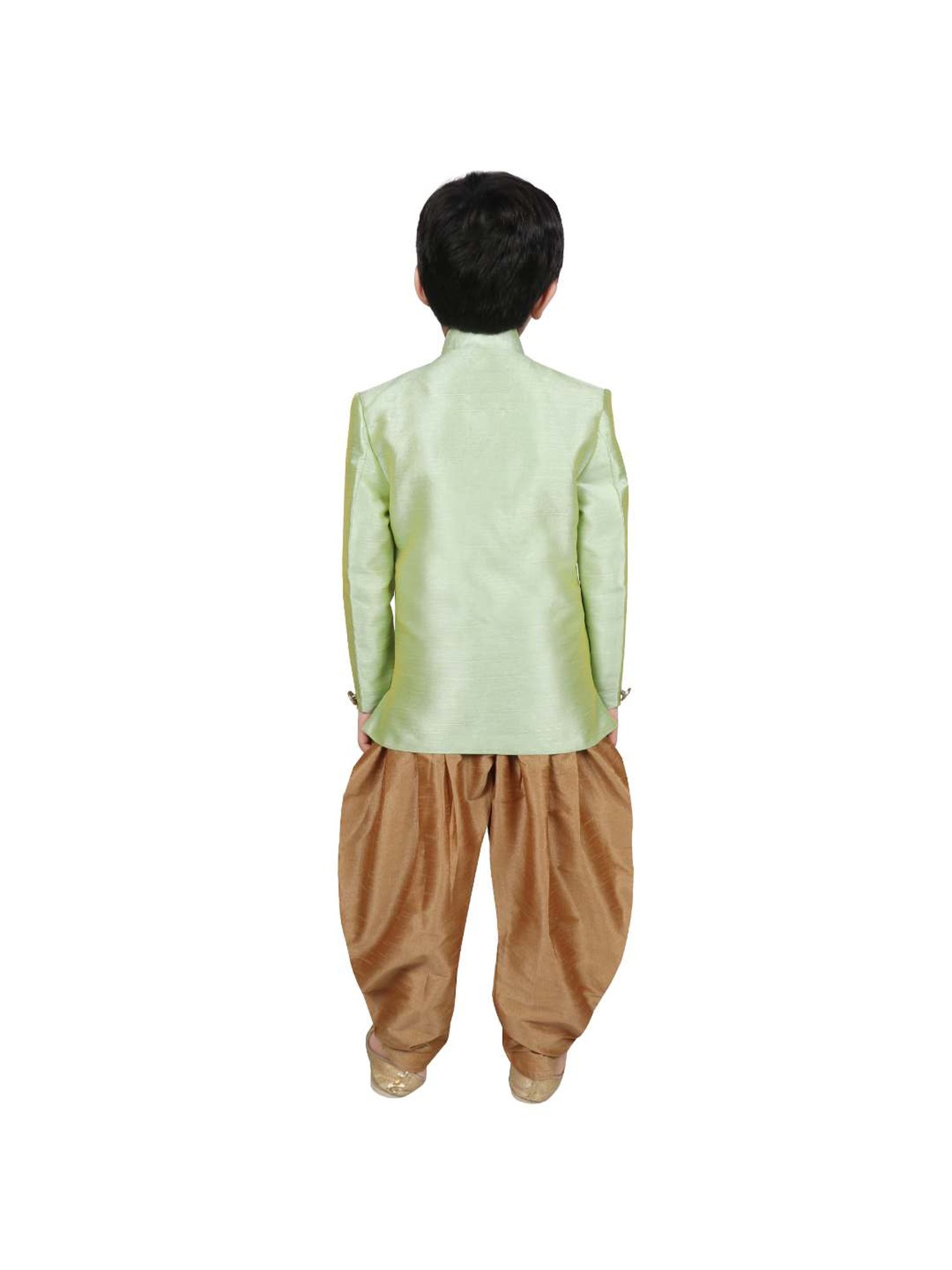 SG Yuvraj Kids Green & Brown Solid Sherwani with Pyjama