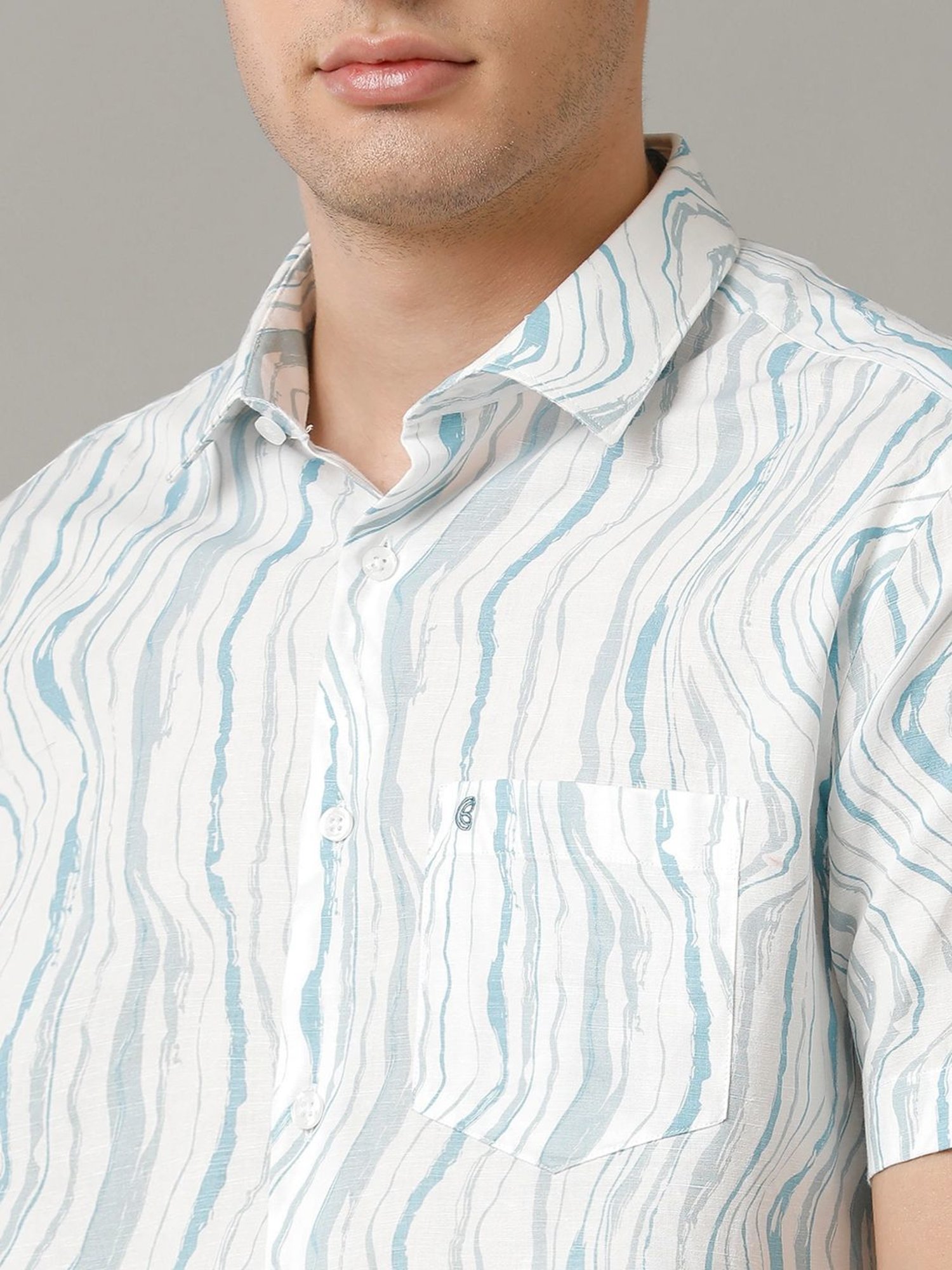 Cavallo By Linen Club Blue Linen Contemporary Fit Printed Shirt