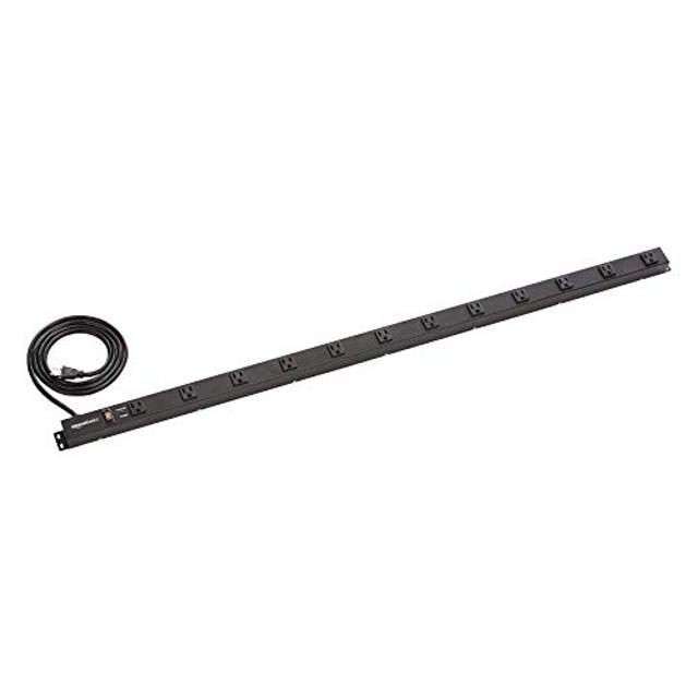 Basics Heavy Duty Metal Surge Protector Power Strip with Mounting Brackets - 12-Outlet, 600-Joule (15A On/Off Circuit Breaker)