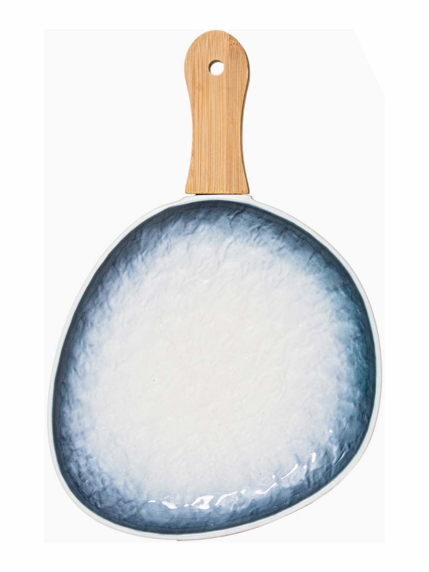 White Gold White & Blue Porcelain Serving Platter With Wooden Handle