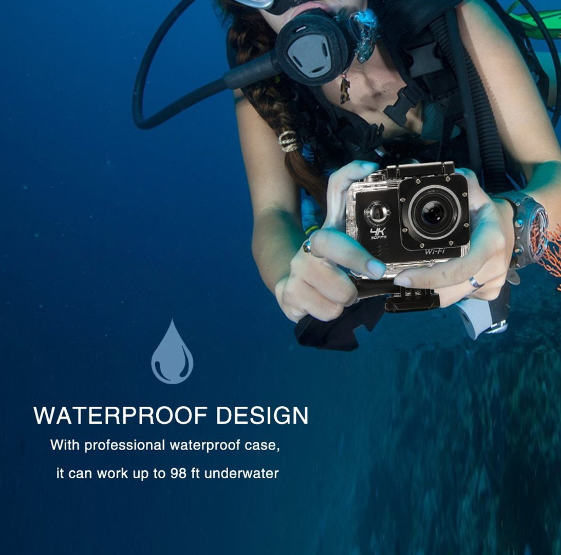 Action Camera 1080P 4K Ultra HD WiFi Best Video Sports Camera 16MP 1080P 170 Degree Wide Angle 2.0 Inch Screen 100 foot Underwater Waterproof Camera