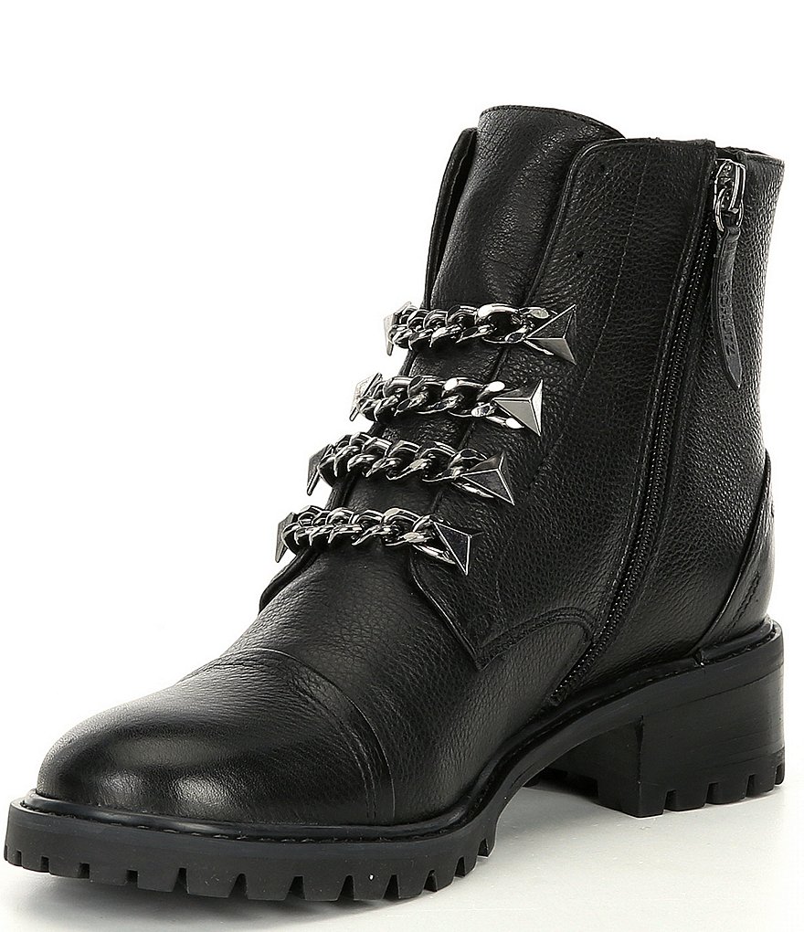 Schutz Jeh Leather Chain Link Detail Lug Sole Combat Boots