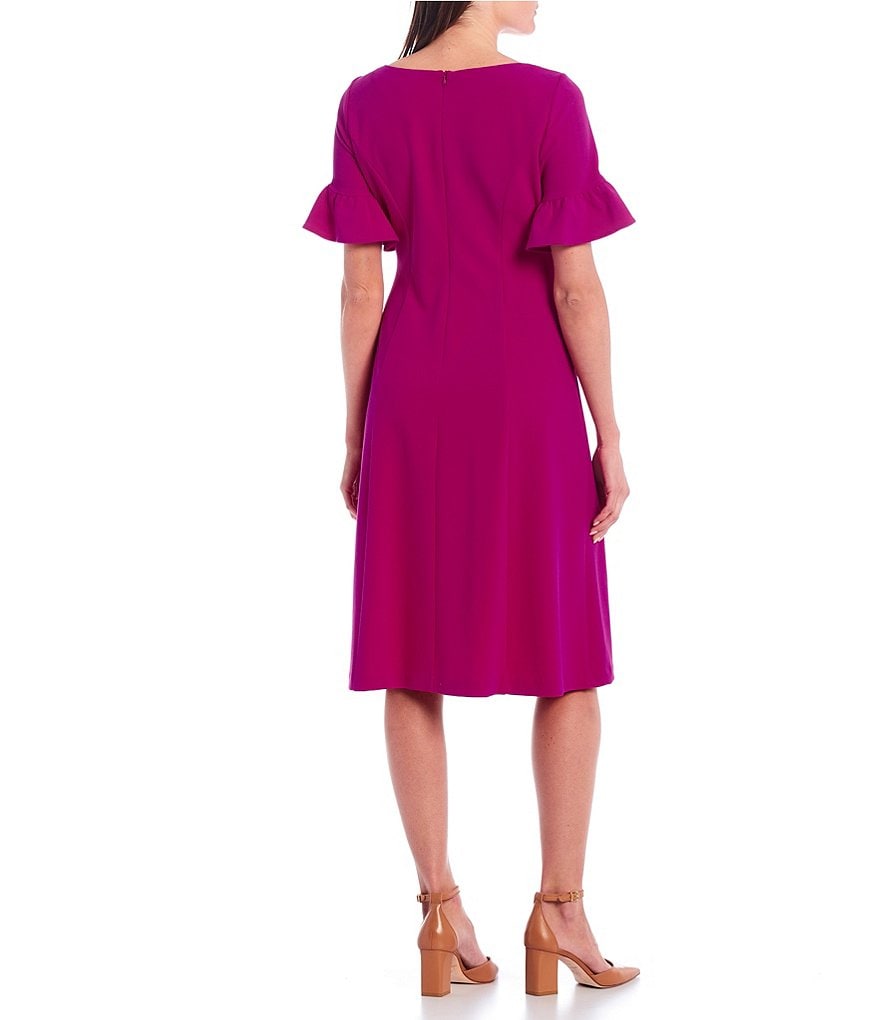 Jessica Howard Ruffle Sleeve Scuba Crepe A-Line Midi Dress