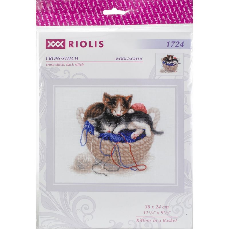 RIOLIS Counted Cross Stitch Kit 11.7"X9.5"-Kittens In A Basket (14 Count)