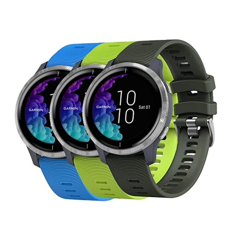 Garmin Venu GPS Smartwatch with AMOLED Display and Included  3 Straps Bundle (Granite Blue/Silver, Blue/Lime/Khaki)