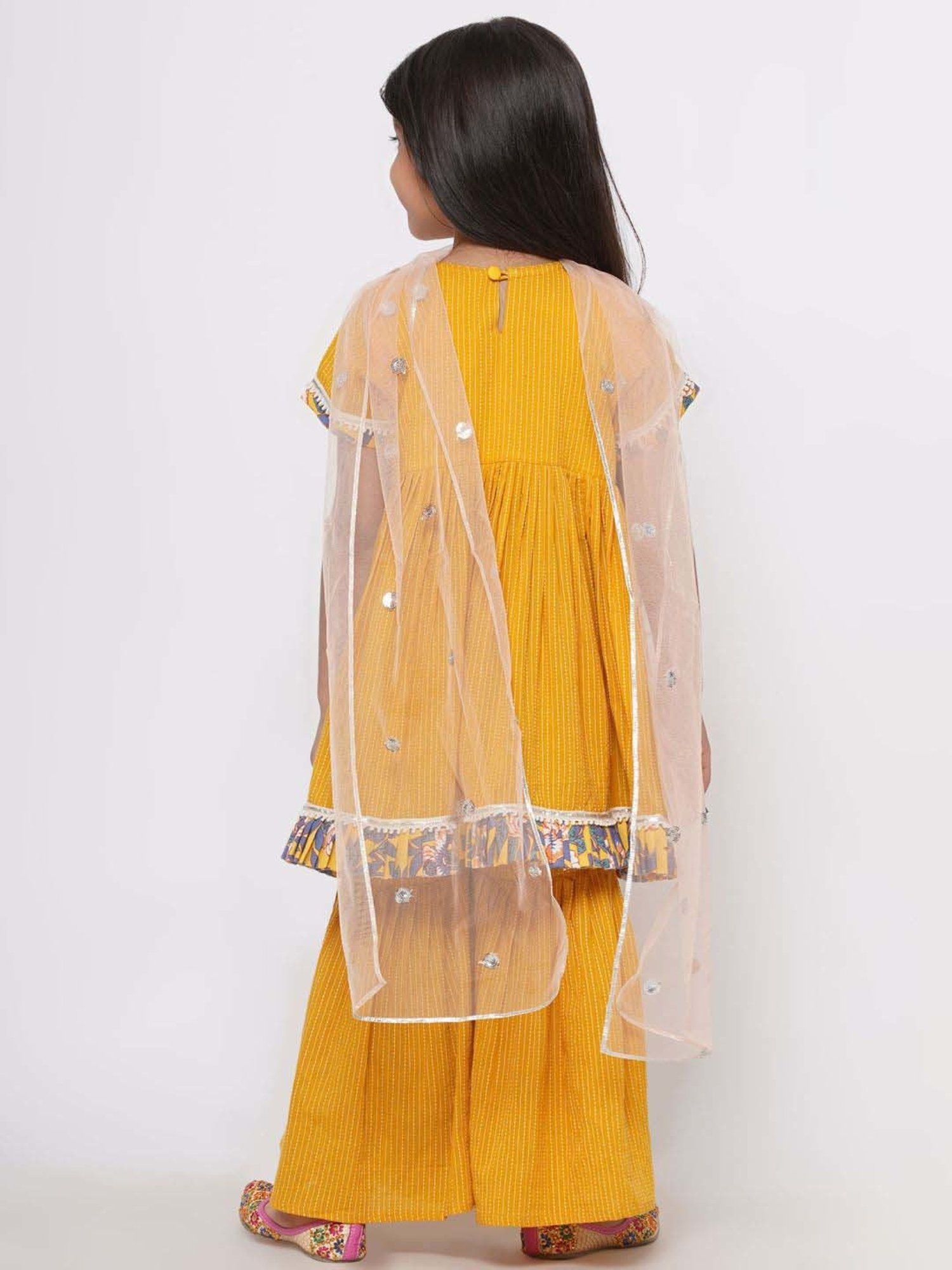 Little Bansi Kids Yellow & Blue Cotton Floral Print Kurta Set